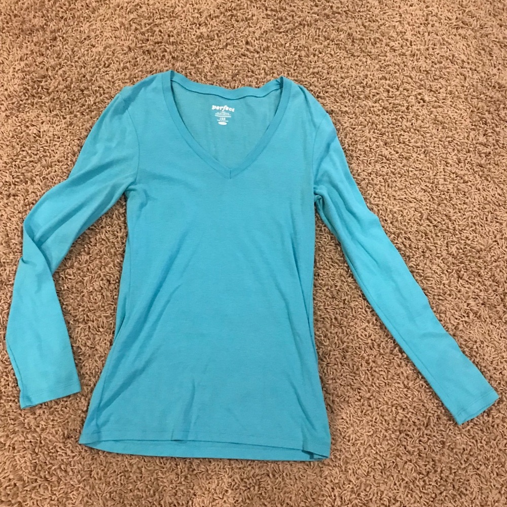 Blue Long Sleeve V Neck Shirt